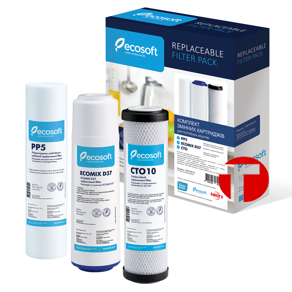 Комплект картриджей Ecosoft для тройного фильтра. Для Холодной воды.( 3000 л.)  