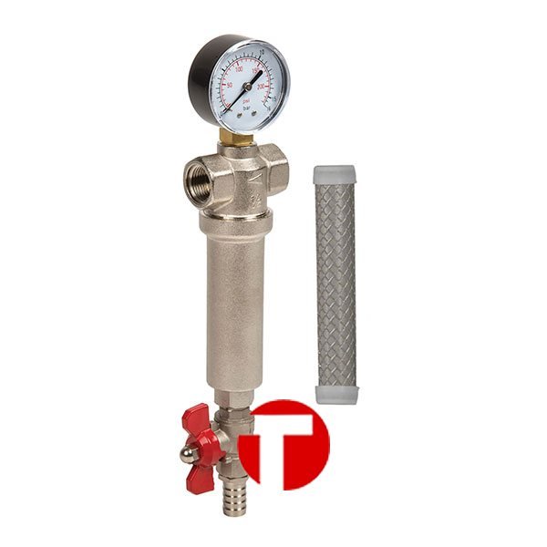 Промывной фильтр с манометром Aquafilter FHMB12-X. с резьбой 1х2.